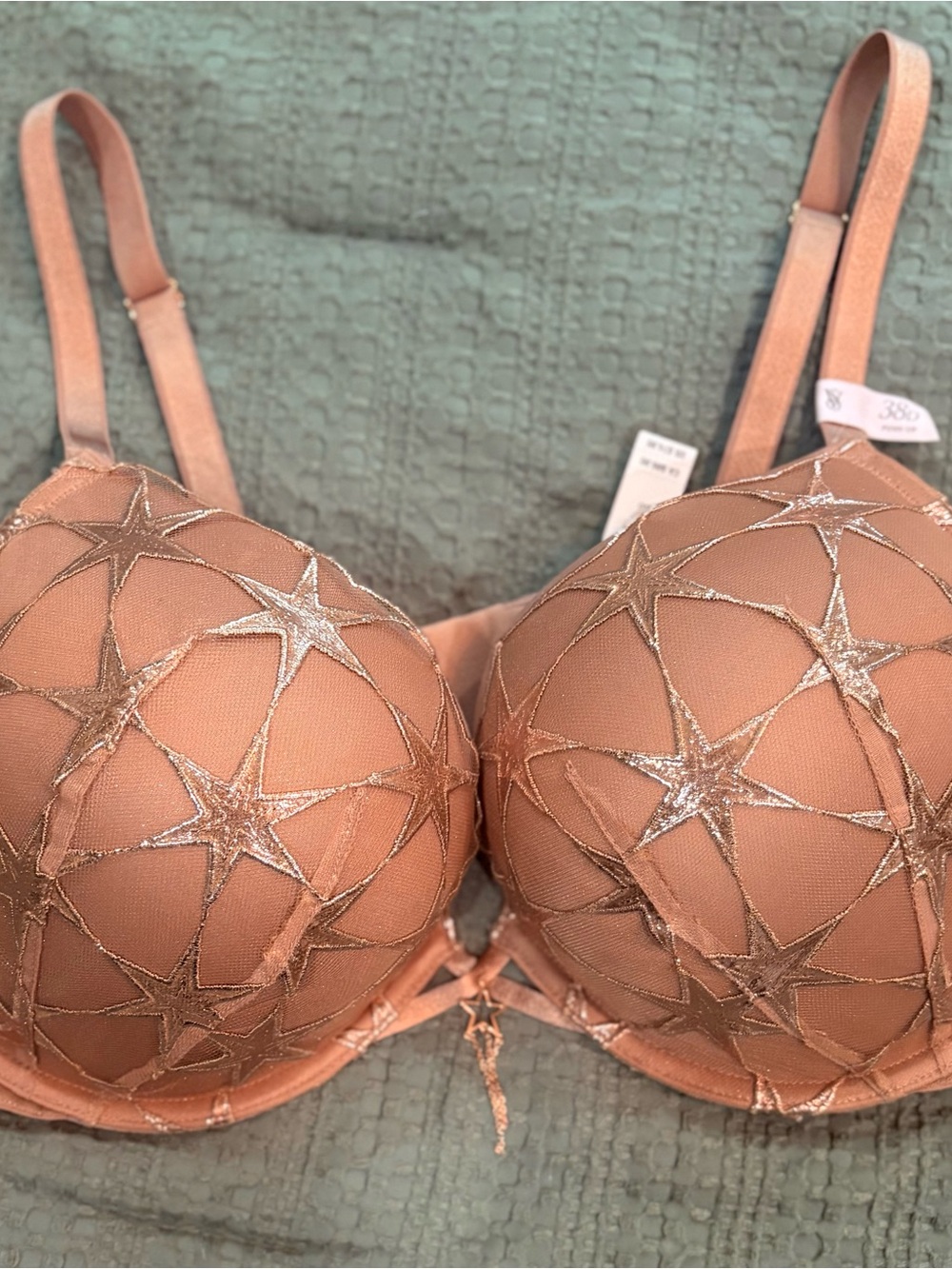 Victoria's Secret Metallic Star Embroidered Nude Peach Bra